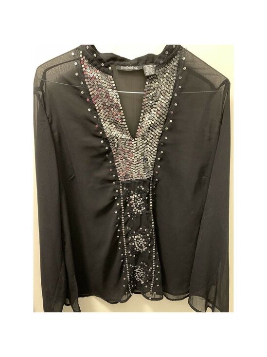 The in shop Tops - The In Shop Womens Black Top- Xl-Sleeve Sequined Blouse